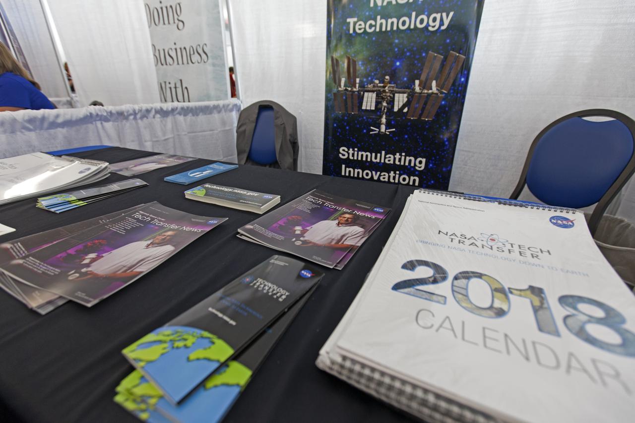 Information from NASA's Tech Transfer Office is on display at Kennedy Space Center's 27th Business Opportunities Expo held at Cruise Terminal 5 at Port Canaveral in Florida. The event featured more than 180 businesses, large and small, and government exhibitors from throughout the Space Coast and the nation. The Business Opportunities Expo is sponsored by the NASA KSC Prime Contractor Board, KSC Industry Assistance Office, 45th Space Wing and Canaveral Port Authority. Exhibitors included vendors from a variety of product and service areas, such as computer technology, engineering services, communication equipment and services, and construction and safety products, to name a few. Representatives from the 45th Space Wing, KSC prime contractors, NASA and many more agencies and organizations were on hand to provide information and answer questions.