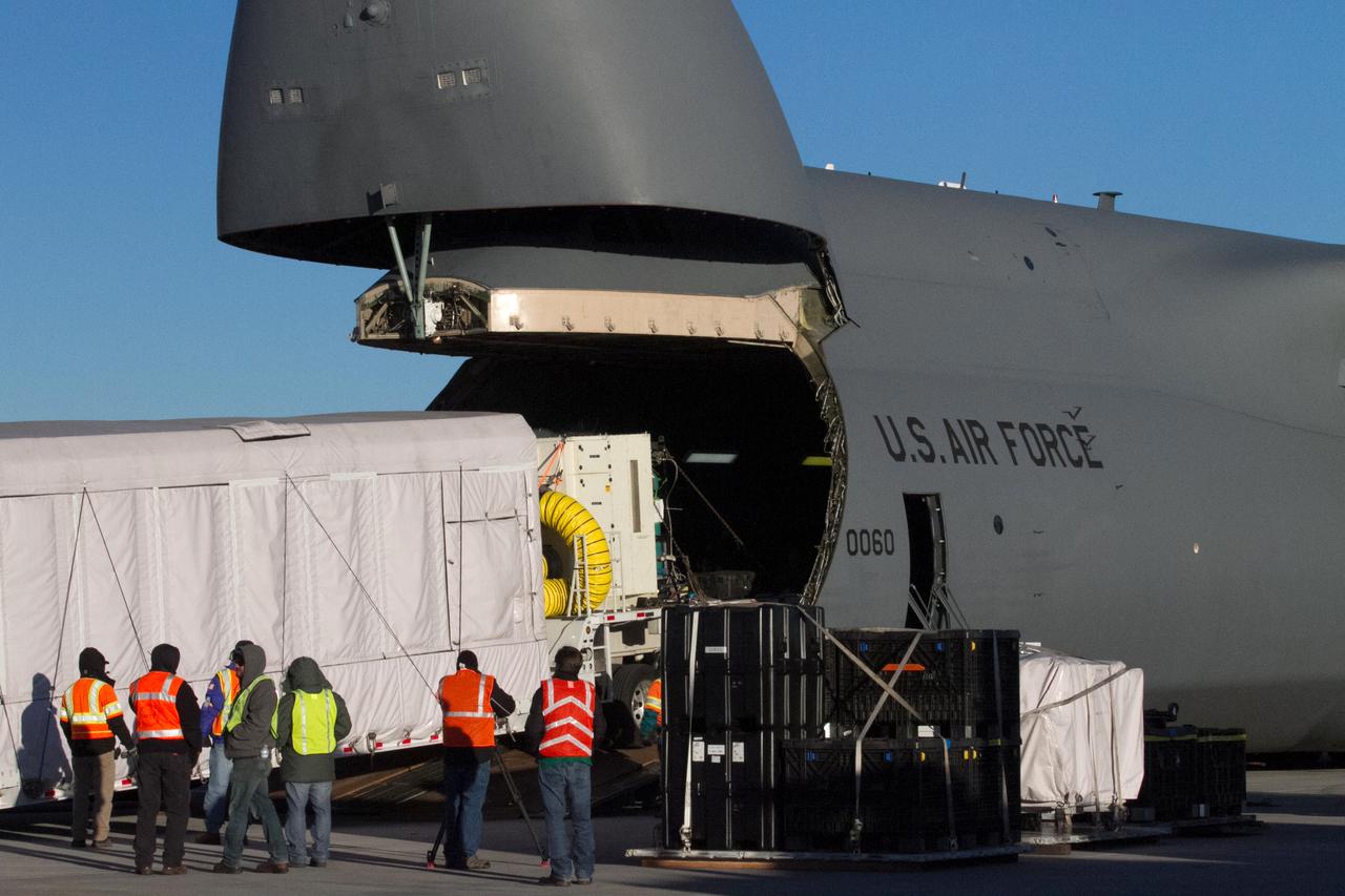 At Buckley Air Force Base in Aurora, Colorado, NOAA's Geostationary Operational Environmental Satellite-S (GOES-S) is being loaded into the cargo hold of a U.S. Air Force C-5M super Galaxy cargo aircraft. GOES-S will be flown to NASA's Kennedy Space Center in Florida. After it arrives at Kennedy's Shuttle Landing Facility, it will be offloaded and transported to the Astrotech Space Operations facility in Titusville, Florida, to prepare it for launch. GOES-S is the second in a series of four advanced geostationary weather satellites. The GOES-R series - consisting of the GOES-R, GOES-S, GOES-T and GOES-U spacecraft - will significantly improve the detection and observation of environmental phenomena that directly affect public safety, protection of property and the nation's economic health and prosperity. GOES-S is slated to launch March 1, 2018 aboard a United Launch Alliance Atlas V rocket from Cape Canaveral Air Force Station in Florida. 