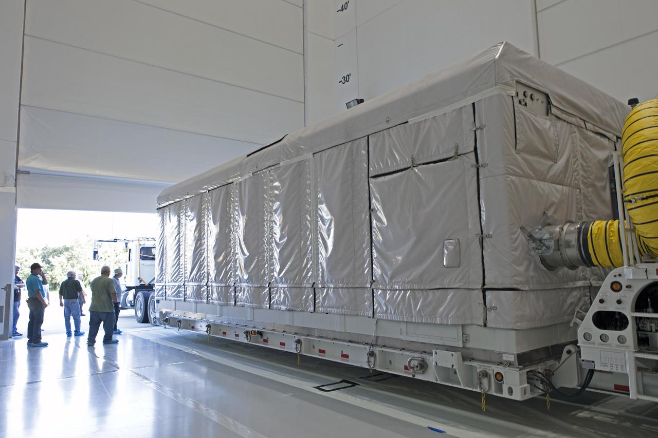 NOAA's Geostationary Operation Environmental Satellite-S (GOES-S) arrives at Astrotech Space Operations in Titusville, Florida, to prepare it for launch. The facility is located near NASA's Kennedy Space Center. GOES-S is the second in a series of four advanced geostationary weather satellites. The GOES-R series - consisting of the GOES-R, GOES-S, GOES-T and GOES-U spacecraft - will significantly improve the detection and observation of environmental phenomena that directly affect public safety, protection of property and the nation's economic health and prosperity. GOES-S is slated to launch March 1, 2018 aboard a United Launch Alliance Atlas V rocket from Cape Canaveral Air Force Station in Florida.