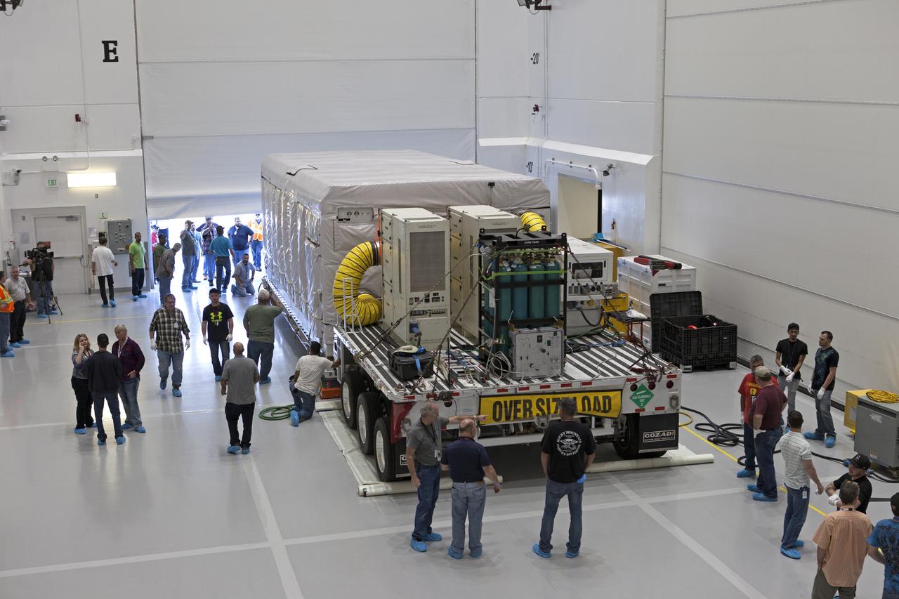 NOAA's Geostationary Operation Environmental Satellite-S (GOES-S) arrives inside Astrotech Space Operations in Titusville, Florida, to prepare it for launch. The facility is located near NASA's Kennedy Space Center. GOES-S is the second in a series of four advanced geostationary weather satellites. The GOES-R series - consisting of the GOES-R, GOES-S, GOES-T and GOES-U spacecraft - will significantly improve the detection and observation of environmental phenomena that directly affect public safety, protection of property and the nation's economic health and prosperity. GOES-S is slated to launch March 1, 2018 aboard a United Launch Alliance Atlas V rocket from Cape Canaveral Air Force Station in Florida.