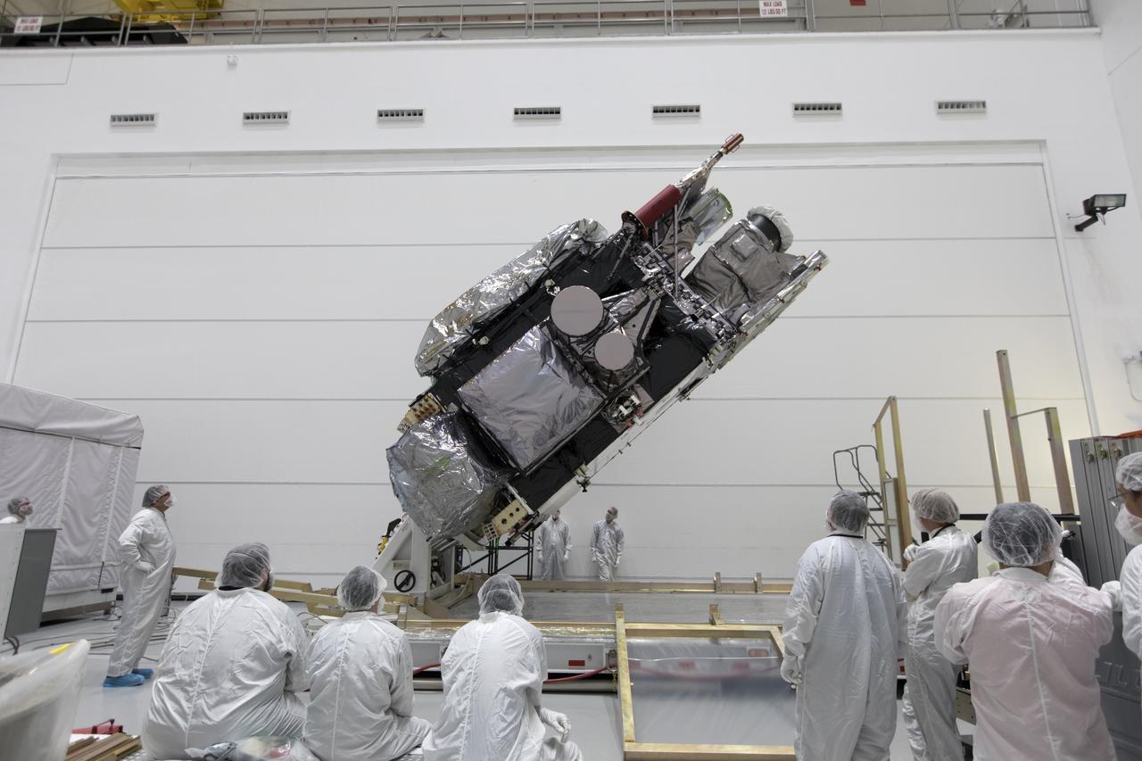At Astrotech Space Operations in Titusville, Florida, NOAA's Geostationary Operational Environmental Satellite-S (GOES-S) is rotated to a vertical position after it was uncrated from its shipping container. The facility is located near NASA's Kennedy Space Center. GOES-S is the second in a series of four advanced geostationary weather satellites. The GOES-R series - consisting of the GOES-R, GOES-S, GOES-T and GOES-U spacecraft - will significantly improve the detection and observation of environmental phenomena that directly affect public safety, protection of property and the nation's economic health and prosperity. GOES-S is slated to launch March 1, 2018 aboard a United Launch Alliance Atlas V rocket from Cape Canaveral Air Force Station in Florida. 