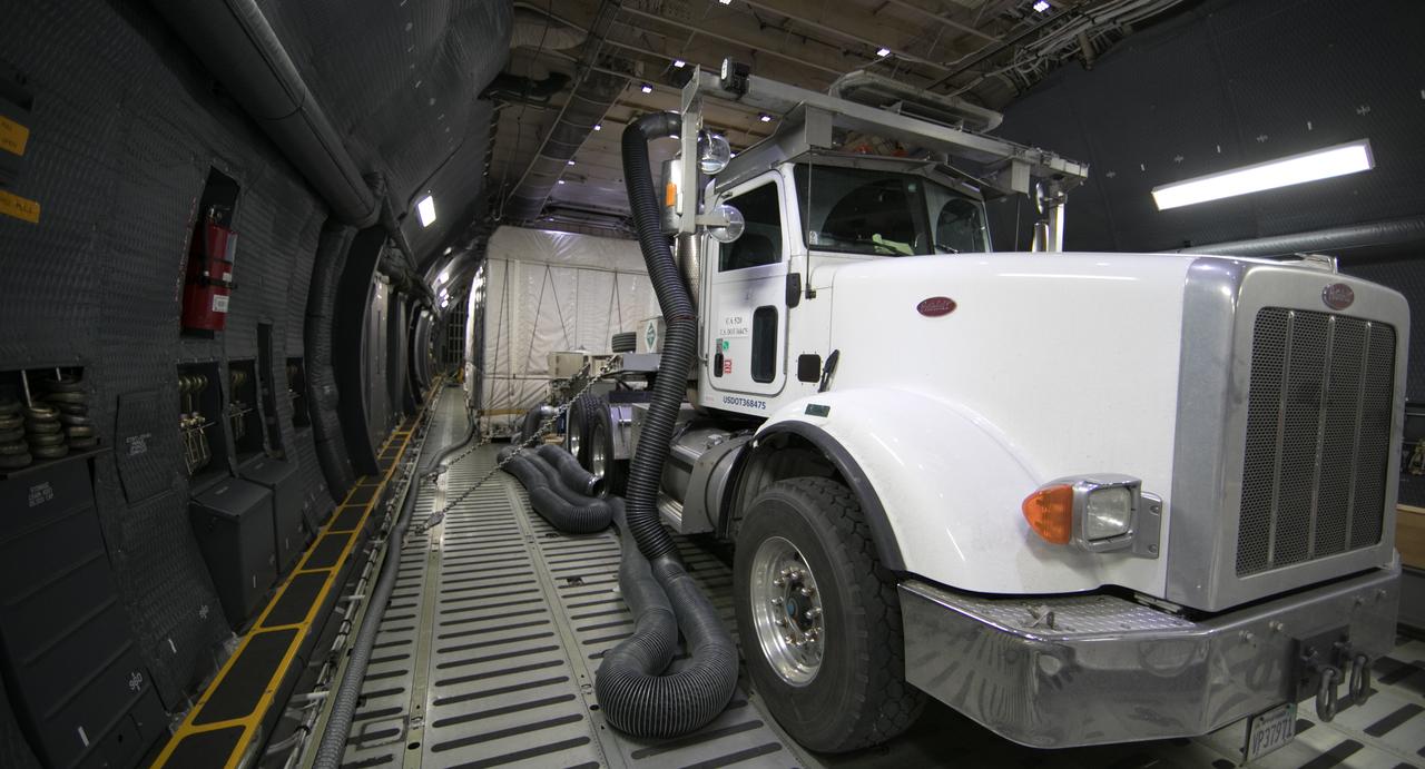 NOAA's Geostationary Operation Environmental Satellite-S (GOES-S) is being offloaded from a C-5 transport aircraft onto the flatbed of a heavy-lift truck at the Shuttle Landing Facility at NASA's Kennedy Space Center in Florida. The satellite will be transported to the Astrotech Space Operations facility in Titusville, Florida to prepare it for launch. GOES-S is the second in a series of four advanced geostationary weather satellites. The GOES-R series - consisting of the GOES-R, GOES-S, GOES-T and GOES-U spacecraft - will significantly improve the detection and observation of environmental phenomena that directly affect public safety, protection of property and the nation's economic health and prosperity. GOES-S is slated to launch March 1, 2018 aboard a United Launch Alliance Atlas V rocket from Cape Canaveral Air Force Station in Florida.