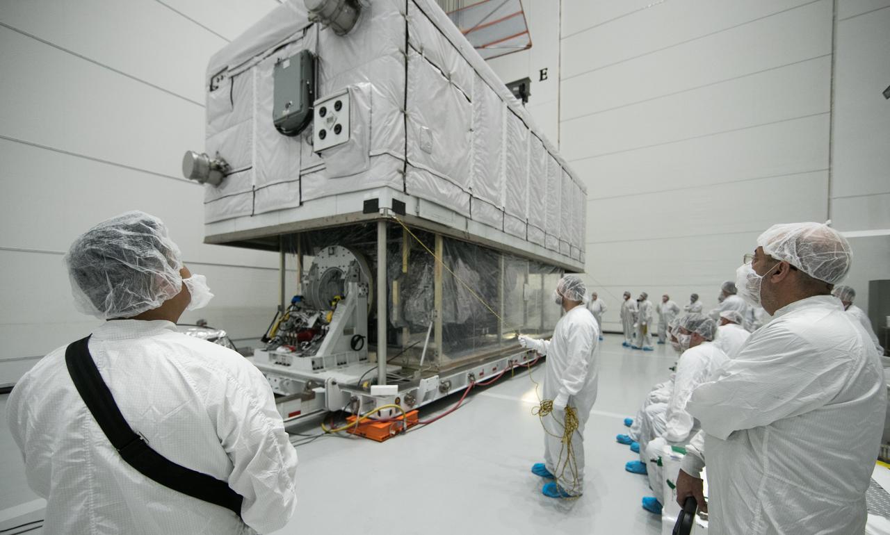 At Astrotech Space Operations in Titusville, Florida, technicians and engineers remove NOAA's Geostationary Operation Environmental Satellite-S (GOES-S) from its shipping container. GOES-S is the second in a series of four advanced geostationary weather satellites. The GOES-R series - consisting of the GOES-R, GOES-S, GOES-T and GOES-U spacecraft - will significantly improve the detection and observation of environmental phenomena that directly affect public safety, protection of property and the nation's economic health and prosperity. GOES-S is slated to launch March 1, 2018 aboard a United Launch Alliance Atlas V rocket from Cape Canaveral Air Force Station in Florida.