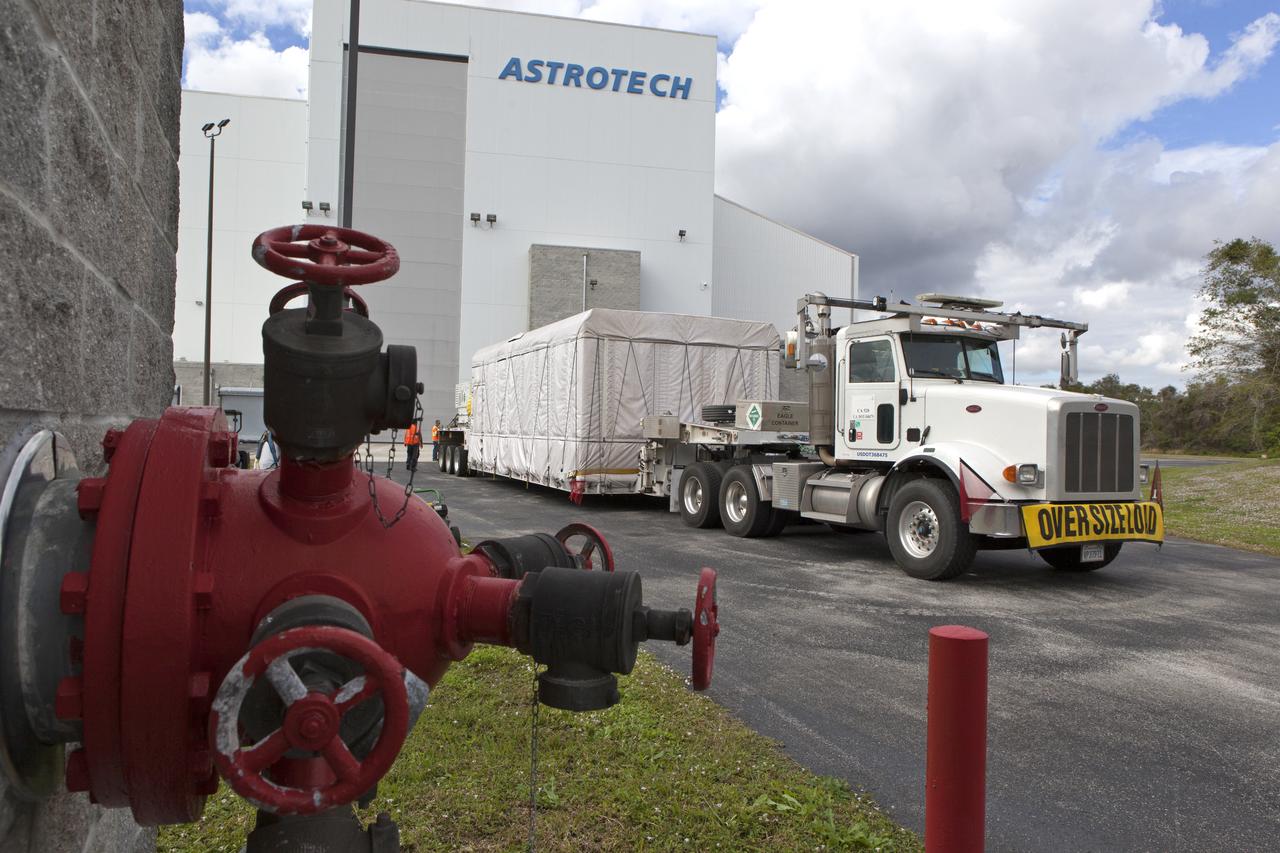 NOAA's Geostationary Operation Environmental Satellite-S (GOES-S) arrives at Astrotech Space Operations in Titusville, Florida, to prepare it for launch. The facility is located near NASA's Kennedy Space Center. GOES-S is the second in a series of four advanced geostationary weather satellites. The GOES-R series - consisting of the GOES-R, GOES-S, GOES-T and GOES-U spacecraft - will significantly improve the detection and observation of environmental phenomena that directly affect public safety, protection of property and the nation's economic health and prosperity. GOES-S is slated to launch March 1, 2018 aboard a United Launch Alliance Atlas V rocket from Cape Canaveral Air Force Station in Florida.