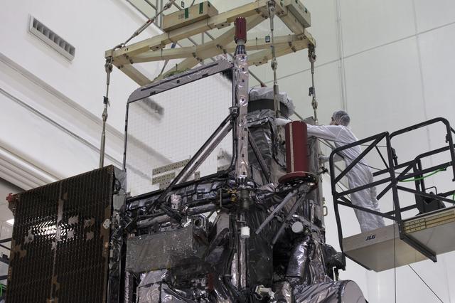 NASA image: GOES-S Move to Workstand; Transition into Highbay