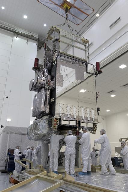 NASA image: GOES-S Move to Workstand; Transition into Highbay