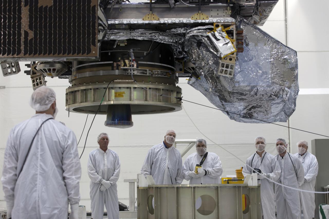 At Astrotech Space Operations in Titusville, Florida, technicians and engineers keep a watchful eye on NOAA's Geostationary Operational Environmental Satellite-S (GOES-S) as it is moved to a work stand. The facility is located near NASA's Kennedy Space Center. GOES-S is the second in a series of four advanced geostationary weather satellites. The GOES-R series - consisting of the GOES-R, GOES-S, GOES-T and GOES-U spacecraft - will significantly improve the detection and observation of environmental phenomena that directly affect public safety, protection of property and the nation's economic health and prosperity. GOES-S is slated to launch March 1, 2018 aboard a United Launch Alliance Atlas V rocket from Cape Canaveral Air Force Station in Florida.