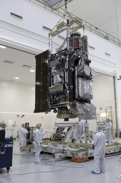 NASA image: GOES-S Move to Workstand; Transition into Highbay
