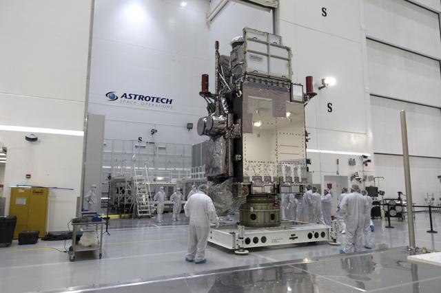 NASA image: GOES-S Move to Workstand; Transition into Highbay