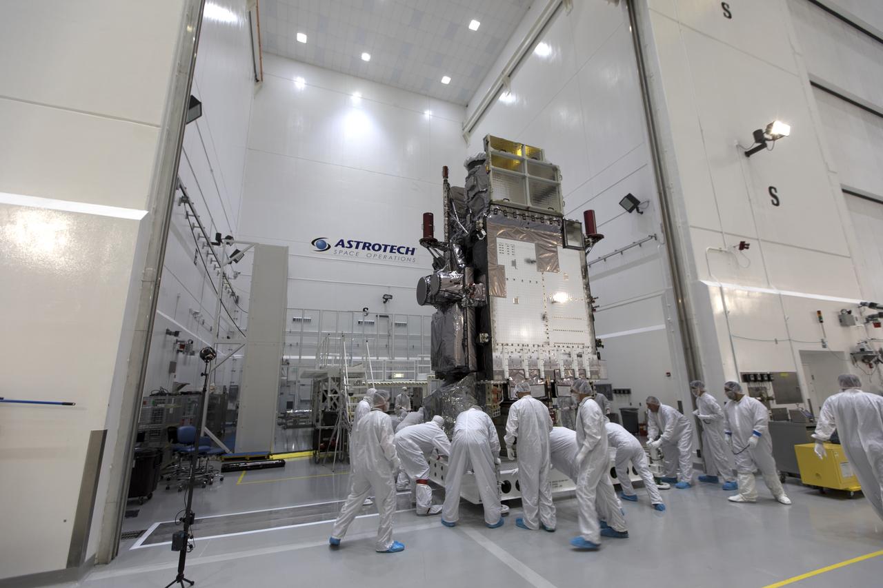 At Astrotech Space Operations in Titusville, Florida, technicians and engineers move NOAA's Geostationary Operational Environmental Satellite-S (GOES-S) into a clean room for further processing. The facility is located near NASA's Kennedy Space Center. GOES-S is the second in a series of four advanced geostationary weather satellites. The GOES-R series - consisting of the GOES-R, GOES-S, GOES-T and GOES-U spacecraft - will significantly improve the detection and observation of environmental phenomena that directly affect public safety, protection of property and the nation's economic health and prosperity. GOES-S is slated to launch March 1, 2018 aboard a United Launch Alliance Atlas V rocket from Cape Canaveral Air Force Station in Florida.