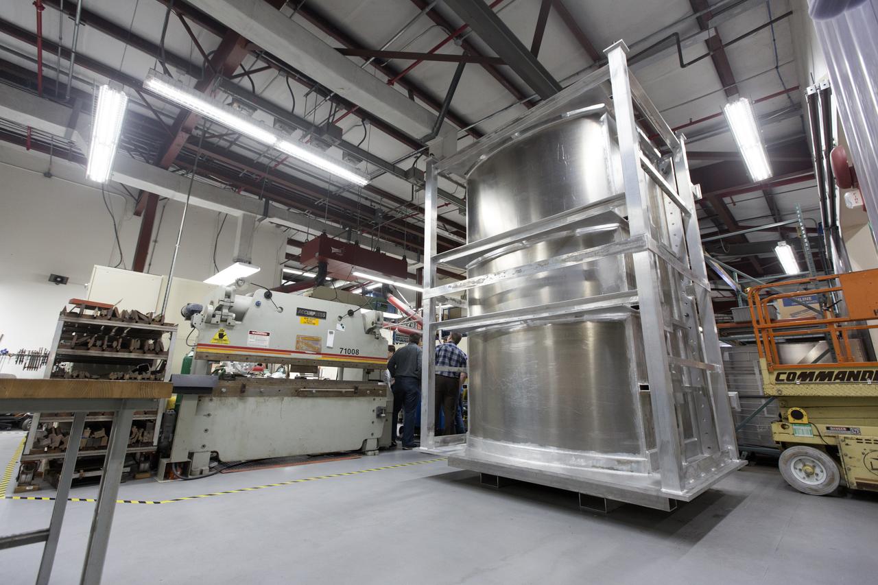 A liquid oxygen test tank was completed in the Prototype Development Laboratory at NASA's Kennedy Space Center in Florida. A banner signing event marked the successful delivery of the tank called Tardis.  Engineers and technicians worked together to develop the tank and build it at the lab to support cryogenic testing at Johnson Space Center's White Sands Test Facility in Las Cruces, New Mexico. The 12-foot-tall, 3,810-pound aluminum tank will be shipped to White Sands for testing. 