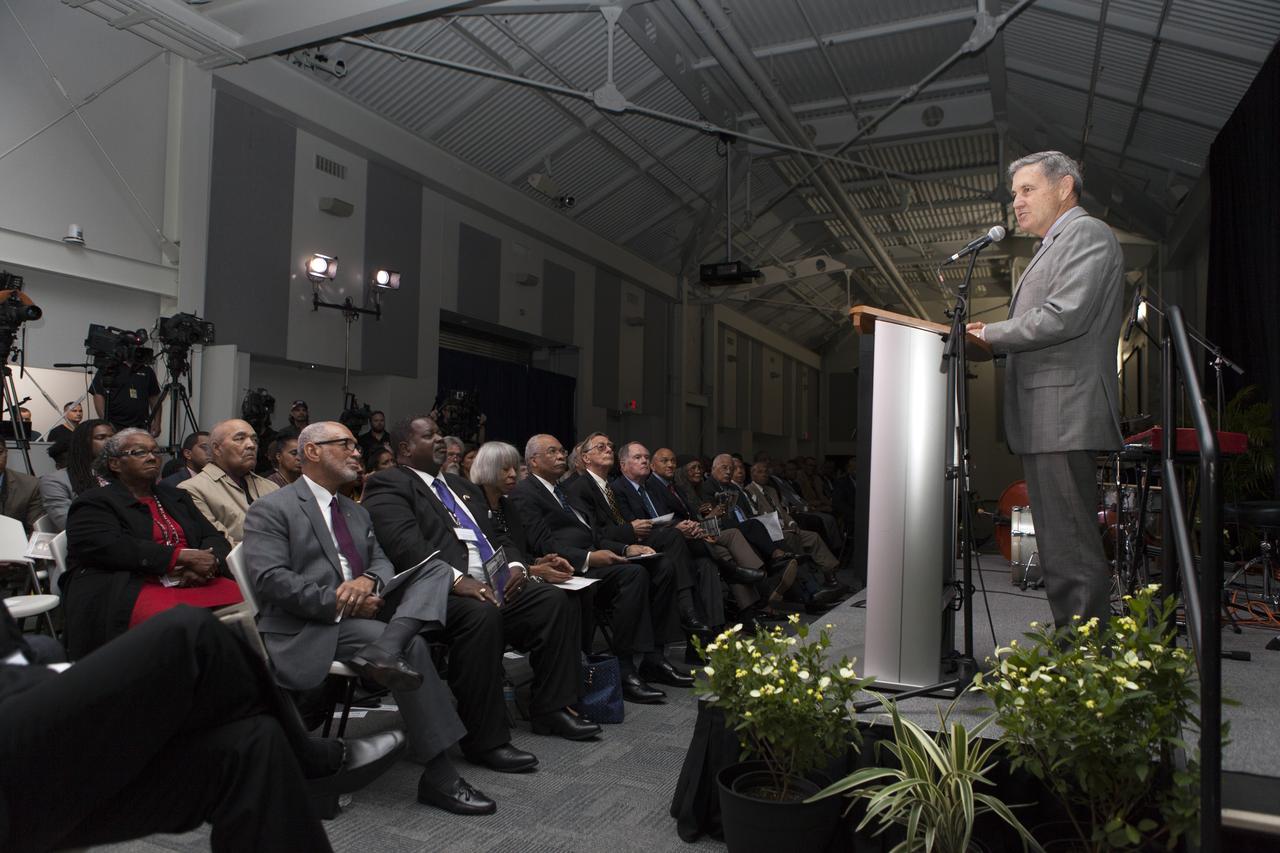 Kennedy Space Center Director Bob Cabana speaks during an Astronauts Memorial Foundation tribute honoring U.S. Air Foce Maj. Robert Lawrence. Selected in 1967 for the Manned Orbiting Laboratory Program, Lawrence was the first African-American astronaut. He lost his life in a training accident 50 years ago. The ceremony took place in the Center for Space Education at the Kennedy Space Center Visitor Complex.