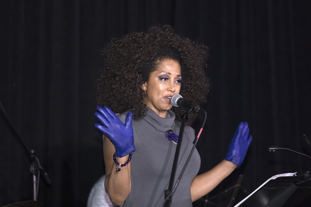 During an Astronauts Memorial Foundation tribute honoring U.S. Air Foce Maj. Robert Lawrence, vocalist Marva King sings with the Winston Scott “Cosmic Jazz Ensemble.” Selected in 1967 for the Manned Orbiting Laboratory Program, Lawrence was the first African-American astronaut. He lost his life in a training accident 50 years ago. The ceremony took place in the Center for Space Education at the Kennedy Space Center Visitor Complex.