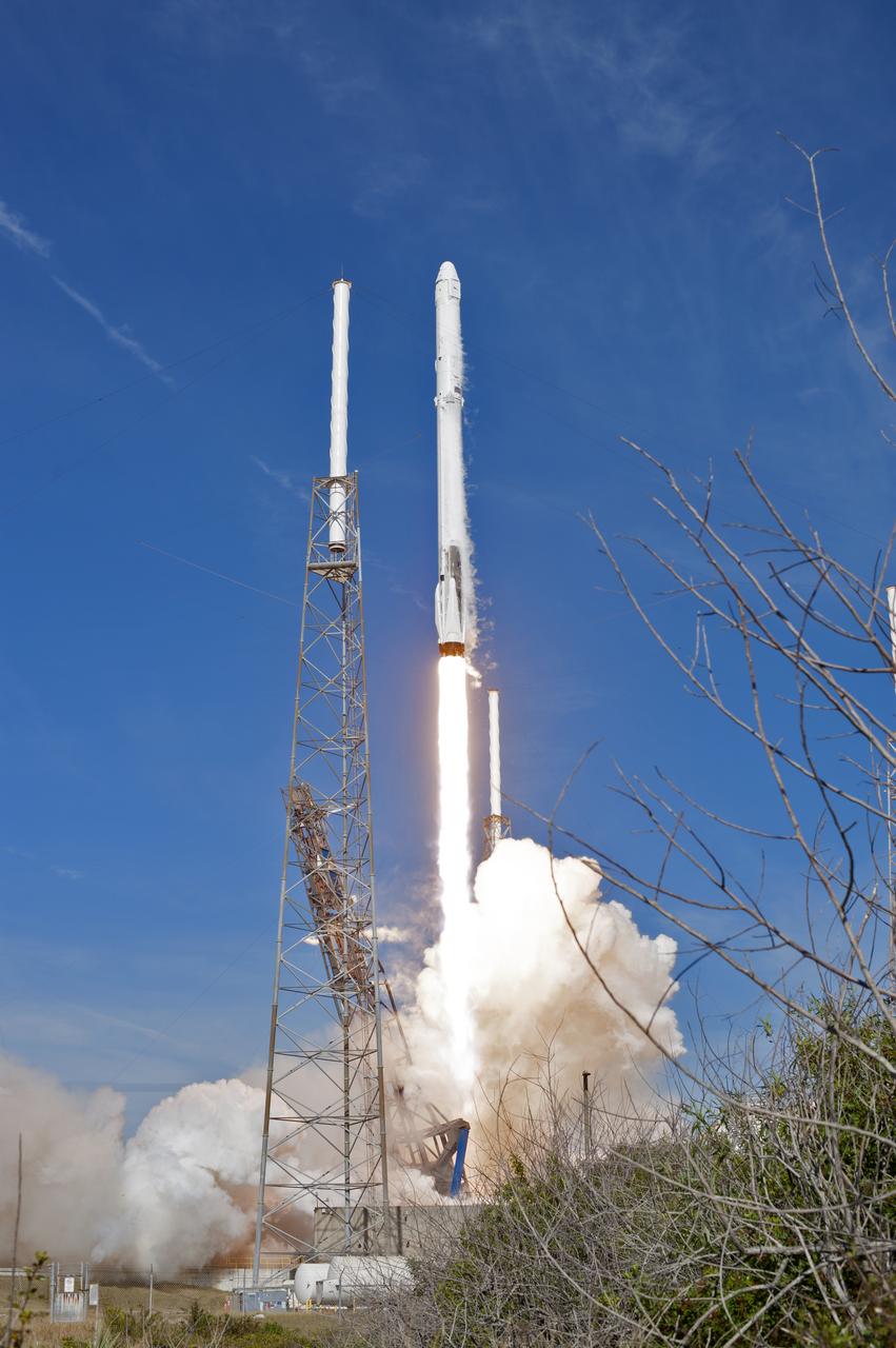 The two-stage Falcon 9 launch vehicle lifts off Space Launch Complex 40 at Cape Canaveral Air Force Station carrying the Dragon resupply spacecraft to the International Space Station. Liftoff was at 10:36 a.m. EST. On its 13th commercial resupply services mission to the International Space Station, Dragon will bring up supplies, equipment and new science experiments for technology research. The SpaceX Dragon spacecraft will deliver about 4,800 pounds of cargo and material to support science investigations aboard the space station.