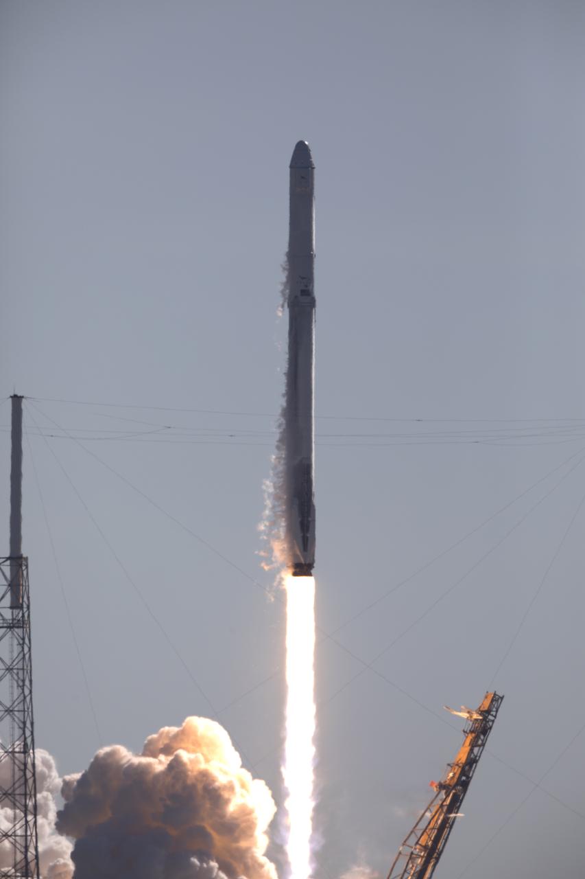 The two-stage Falcon 9 launch vehicle lifts off Space Launch Complex 40 at Cape Canaveral Air Force Station carrying the Dragon resupply spacecraft to the International Space Station. Liftoff was at 10:36 a.m. EST. On its 13th commercial resupply services mission to the International Space Station, Dragon will bring up supplies, equipment and new science experiments for technology research. The SpaceX Dragon spacecraft will deliver about 4,800 pounds of cargo and material to support science investigations aboard the space station.