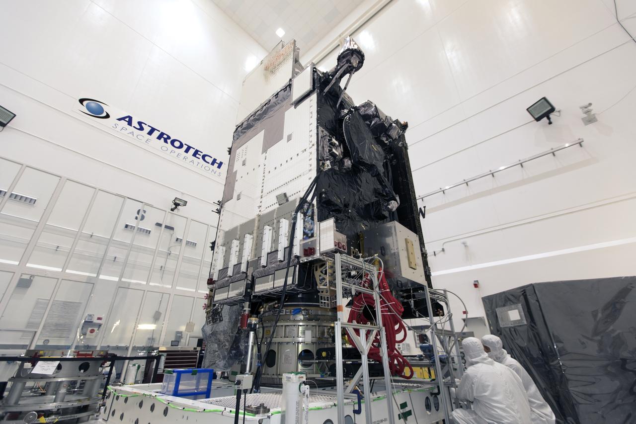 In a clean room at Astrotech Space Operations in Titusville, Florida, technicians and engineers are preparing NOAA's Geostationary Operational Environmental Satellite-S, or GOES-S, for encapsulation in it payload fairing. After encapsulation, the weather satellite will be moved to Space Launch Complex-41 at Cape Canaveral Air Force Station. GOES-S is the second in a series of four advanced geostationary weather satellites. The GOES-R series - consisting of the GOES-R, GOES-S, GOES-T and GOES-U spacecraft - will significantly improve the detection and observation of environmental phenomena that directly affect public safety, protection of property and the nation's economic health and prosperity. GOES-S is slated to launch March 1, 2018 aboard a United Launch Alliance Atlas V rocket.