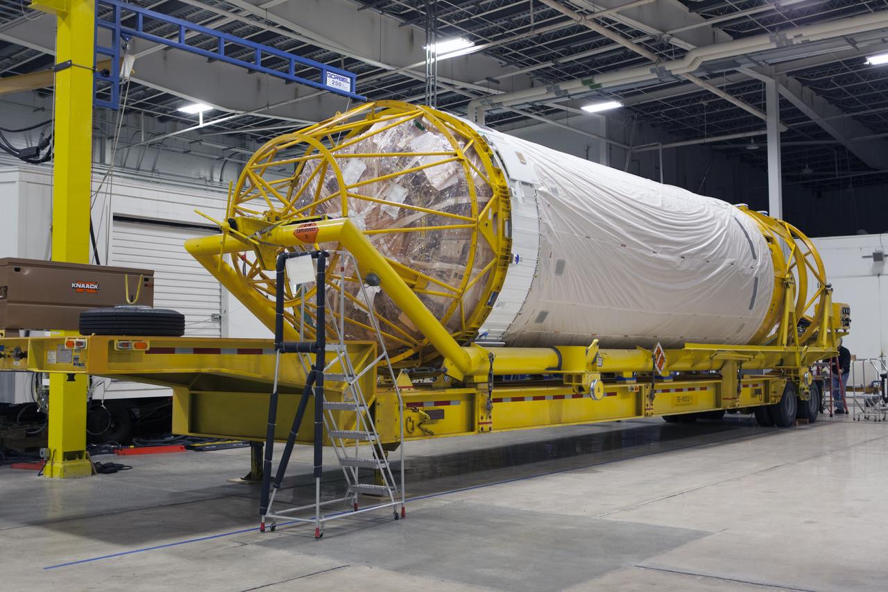 Inside the Atlas Spaceflight Operations Center near Space Launch Complex 41 at Cape Canaveral Air Force Station, the Centaur upper stage for NOAA's Geostationary Operational Environmental Satellite-S, or GOES-S, is being prepared for transport to the Delta Operations Center for further processing. GOES-S is the second in a series of four advanced geostationary weather satellites. The GOES-R series - consisting of the GOES-R, GOES-S, GOES-T and GOES-U spacecraft - will significantly improve the detection and observation of environmental phenomena that directly affect public safety, protection of property and the nation's economic health and prosperity. GOES-S is slated to launch March 1, 2018 aboard a United Launch Alliance Atlas V rocket.