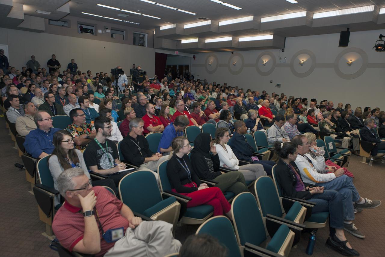 Employees listen intently during an Apollo, Challenger, Columbia Lessons Learned Program event in the Training Auditorium at NASA's Kennedy Space Center in Florida. The program's theme was "Columbia: Lessons and Legends of Recovery." Kennedy Center Director Bob Cabana moderated a panel discussion featuring guests with connections to Columbia and recovery efforts.