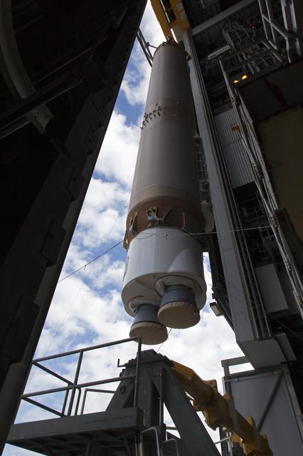 NASA image: GOES-S Atlas V First Stage Booster Lift to Vertical On Stand (LV