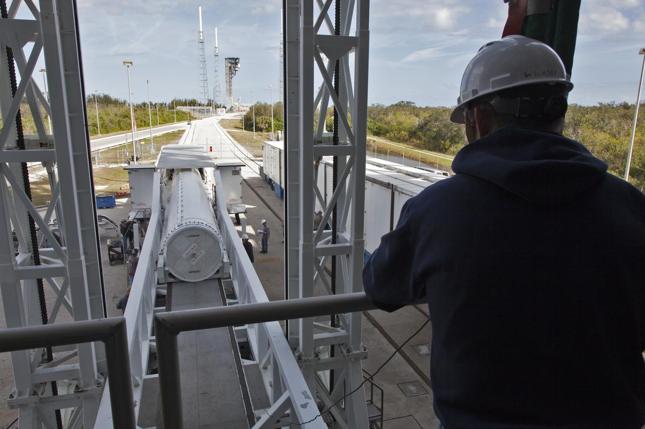 A solid rocket booster (SRB) is offloaded from a transport vehicle at the Vertical Integration Facility at Space Launch Complex 41 at Cape Canaveral Air Force Station in Florida. The SRB will be mated to a United Launch Alliance Atlas V first stage to help boost NOAA's Geostationary Operational Environmental Satellite, or GOES-S, to orbit. GOES-S is the second in a series of four advanced geostationary weather satellites that will significantly improve the detection and observation of environmental phenomena that directly affect public safety, protection of property and the nation's economic health and prosperity. GOES-S is slated to launch March 1, 2018.