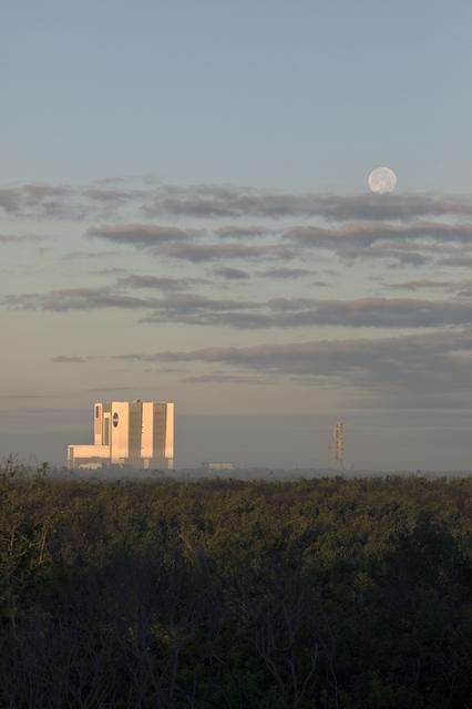 NASA image: Full Moon with Vehicle Assembly Building and Mobile Launcher