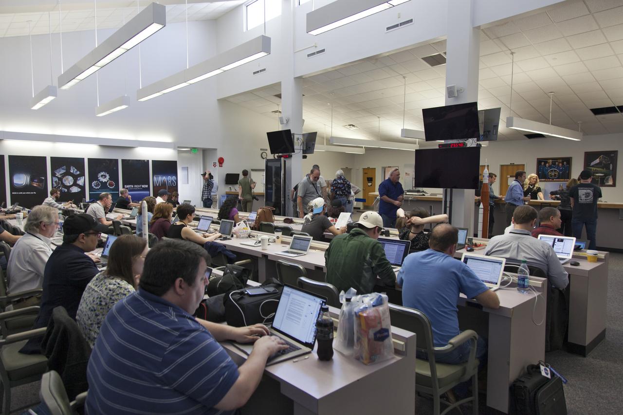 The NASA News Center at Kennedy Space Center in Florida is filled with members of the news media awaiting liftoff of the SpaceX Falcon Heavy rocket from Launch Complex 39A. The demonstration flight will be a significant milestone for the world's premier multi-user spaceport. In 2014, NASA signed a property agreement with SpaceX for the use and operation of the center's pad 39A, where the company has launched Falcon 9 rockets and is preparing for the first Falcon Heavy. NASA also has Space Act Agreements in place with partners, such as SpaceX, to provide services needed to process and launch rockets and spacecraft.