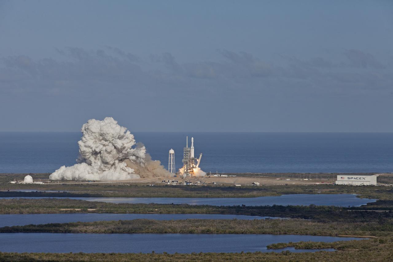A SpaceX Falcon Heavy rocket begins its demonstration flight with liftoff at 3:45 p.m. EST from from Launch Complex 39A at NASA's Kennedy Space Center in Florida. This is a significant milestone for the world's premier multi-user spaceport. In 2014, NASA signed a property agreement with SpaceX for the use and operation of the center's pad 39A, where the company has launched Falcon 9 rockets and prepared for the first Falcon Heavy. NASA also has Space Act Agreements in place with partners, such as SpaceX, to provide services needed to process and launch rockets and spacecraft.