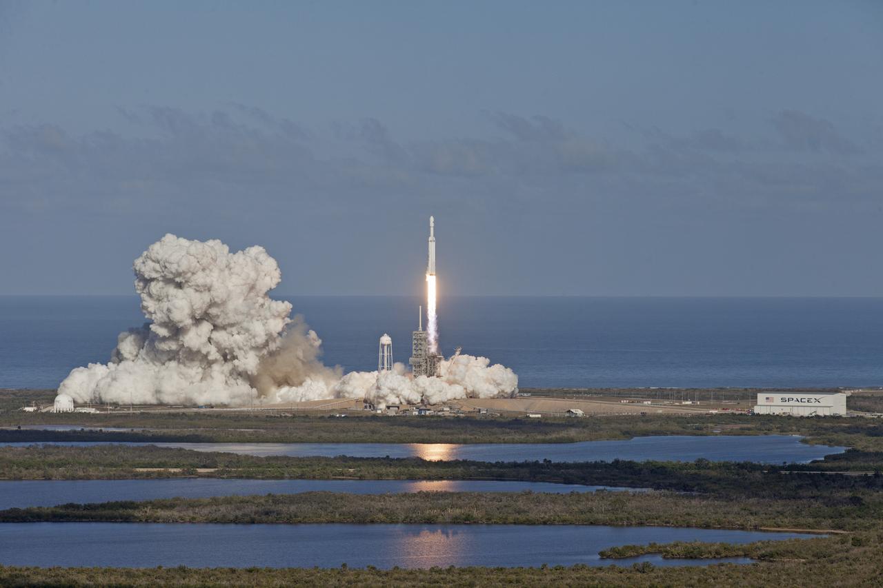 A SpaceX Falcon Heavy rocket begins its demonstration flight with liftoff at 3:45 p.m. EST from from Launch Complex 39A at NASA's Kennedy Space Center in Florida. This is a significant milestone for the world's premier multi-user spaceport. In 2014, NASA signed a property agreement with SpaceX for the use and operation of the center's pad 39A, where the company has launched Falcon 9 rockets and prepared for the first Falcon Heavy. NASA also has Space Act Agreements in place with partners, such as SpaceX, to provide services needed to process and launch rockets and spacecraft.