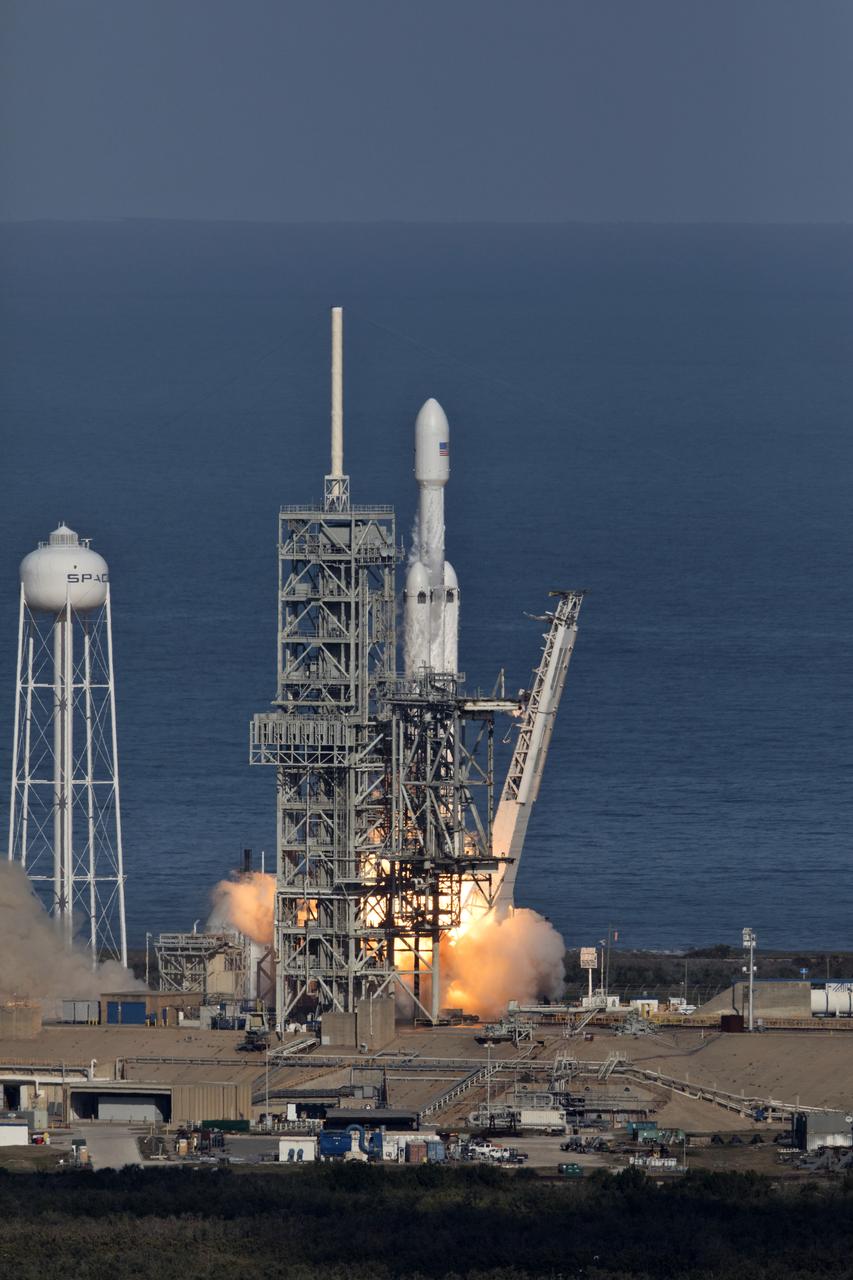 A SpaceX Falcon Heavy rocket begins its demonstration flight with liftoff at 3:45 p.m. EST from from Launch Complex 39A at NASA's Kennedy Space Center in Florida. This is a significant milestone for the world's premier multi-user spaceport. In 2014, NASA signed a property agreement with SpaceX for the use and operation of the center's pad 39A, where the company has launched Falcon 9 rockets and prepared for the first Falcon Heavy. NASA also has Space Act Agreements in place with partners, such as SpaceX, to provide services needed to process and launch rockets and spacecraft.