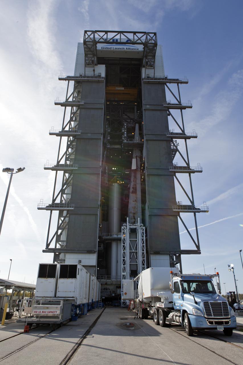 At the Vertical Integration Facility at Space Launch Complex 41 at Cape Canaveral Air Force Station in Florida, solid rocket boosters (SRBs) have been mated to a United Launch Alliance Atlas V first stage. The SRBs will be help boost NOAA's Geostationary Operational Environmental Satellite, or GOES-S, to orbit. GOES-S is the second in a series of four advanced geostationary weather satellites that will significantly improve the detection and observation of environmental phenomena that directly affect public safety, protection of property and the nation's economic health and prosperity. GOES-S is slated to launch March 1, 2018.