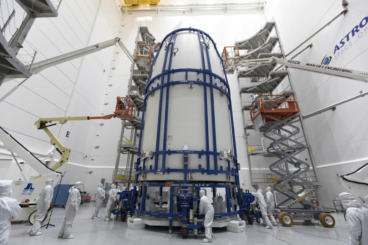 In a clean room at Astrotech Space Operations in Titusville, Florida, technicians and engineers monitor progress as NOAA's Geostationary Operational Environmental Satellite-S, or GOES-S, is encapsulated in its payload fairing. It soon will be moved to Space Launch Complex 41 at Cape Canaveral Air Force Station for mounting atop the Atlas V rocket that will boost the satellite to orbit. GOES-S is the second in a series of four advanced geostationary weather satellites that will significantly improve the detection and observation of environmental phenomena that directly affect public safety, protection of property and the nation's economic health and prosperity. GOES-S is slated to launch March 1, 2018 aboard a United Launch Alliance Atlas V rocket.