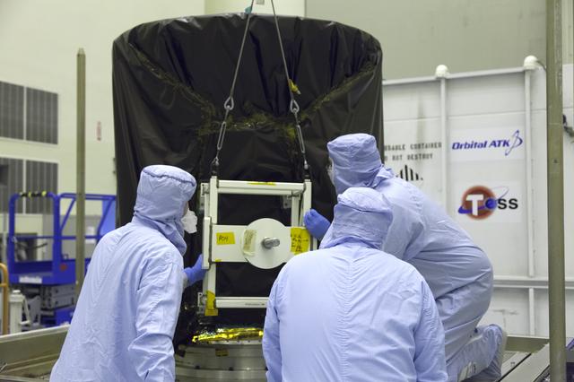 NASA image: TESS Spacecraft Lift to Work Stand