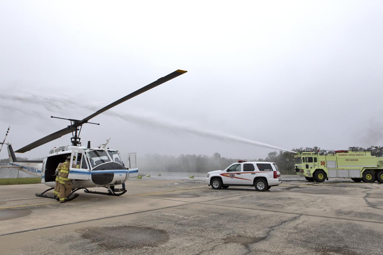 An Aircraft Mishap Preparedness and Contingency Plan is underway at the Shuttle Landing Facility at NASA's Kennedy Space Center in Florida. The center's Flight Operations rehearsed a helicopter crash-landing to test new and updated emergency procedures. The operation was designed to validate several updated techniques the center's first responders would follow, should they ever need to rescue a crew in case of a real accident. The mishap exercise took place at the center's Shuttle Landing Facility.