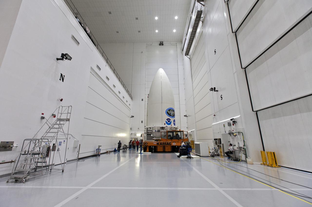 NOAA's Geostationary Operational Environmental Satellite-S (GOES-S) is secured in its payload fairing inside the high bay at Astrotech Space Operations facility in Titusville, Florida. GOES-S will be transported to the United Launch Alliance (ULA) Vertical Integration Facility at Space Launch Complex 41 at Cape Canaveral Air Force Station in Florida. The payload fairing will be lifted and mated to the ULA Atlas V rocket. GOES-S is the second in a series of four advanced geostationary weather satellites. GOES-S is slated to launch aboard the ULA Atlas V on March 1. 