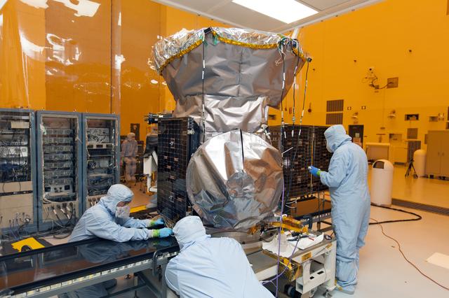 NASA image: TESS Spacecraft Solar Panel Array Deployment Testing