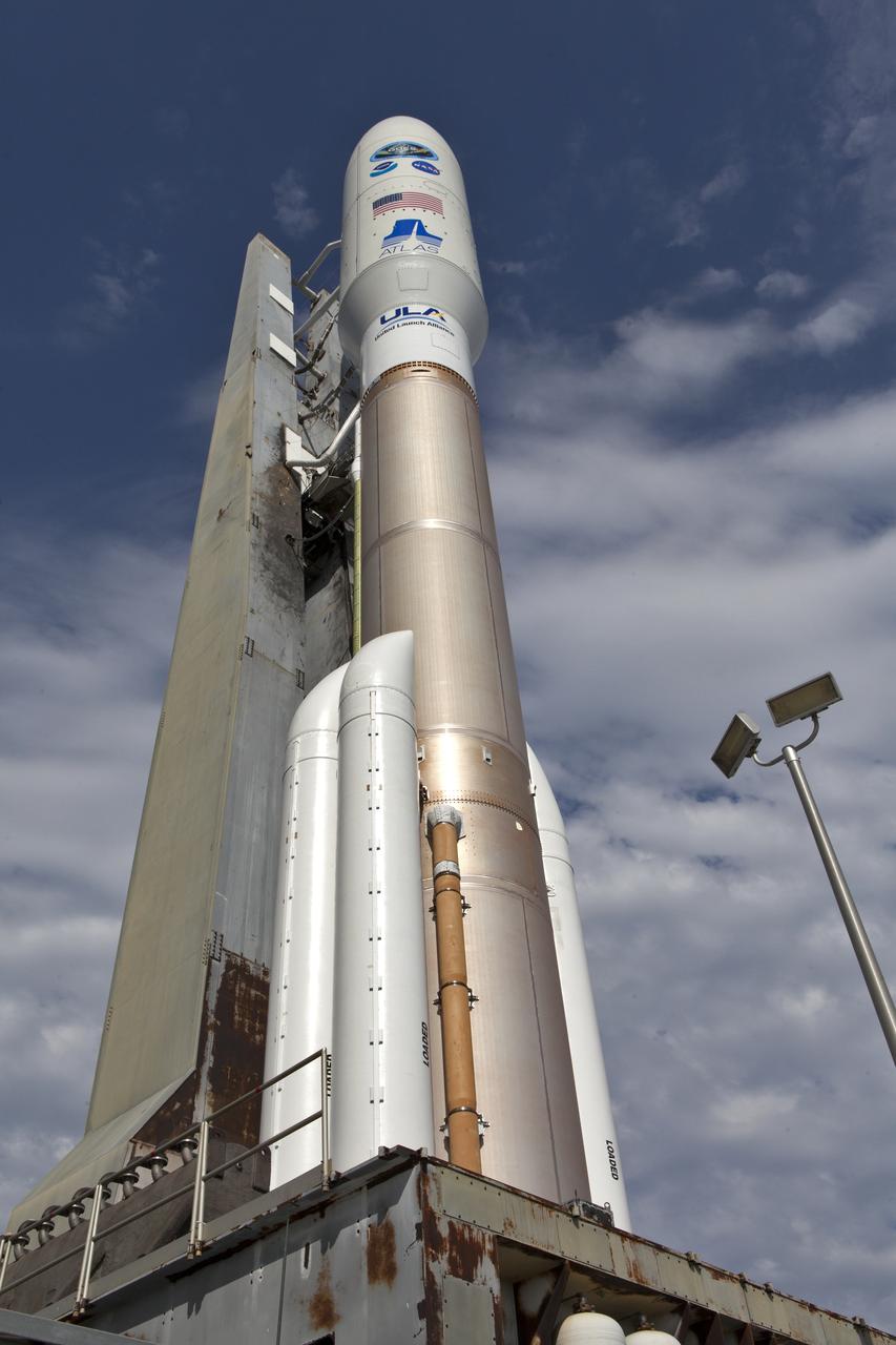 A United Launch Alliance Atlas V rocket is rolled to Space Launch Complex 41 at Cape Canaveral Air Force Station. The launch vehicle will send the National Oceanic and Atmospheric Administration's, or NOAA's, Geostationary Operational Environmental Satellite, or GOES-S, into orbit. The GOES series is designed to significantly improve the detection and observation of environmental phenomena that directly affect public safety, protection of property and the nation's economic health and prosperity. GOES-S is slated to lift off at 5:02 p.m. EST on March 1, 2018 aboard a United Launch Alliance Atlas V rocket.
