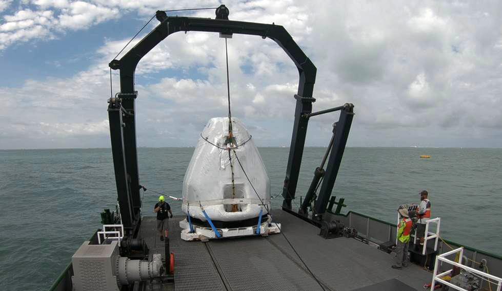 On February 28, SpaceX completed a demonstration of their ability to recover the crew and capsule after a nominal water splashdown. This marks an important recovery milestone and joint test. The timeline requirement from splashdown to crew egress onboard the ship is one hour, and the recovery team demonstrated that they can accomplish this operation under worst-case conditions in under 45 minutes. Further improvements are planned to shorten the recovery time even more as the team works to build a process that is safe, repeatable, and efficient. 