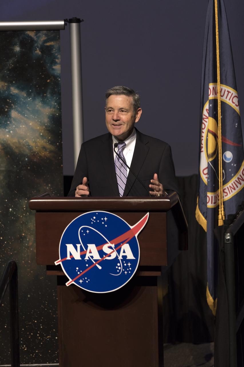 NASA Kennedy Space Center Director Bob Cabana speaks to the audience at the start of the center's annual Honor Awards ceremony inside the IMAX Theater at nearby Kennedy Space Center Visitor Complex in Florida. 