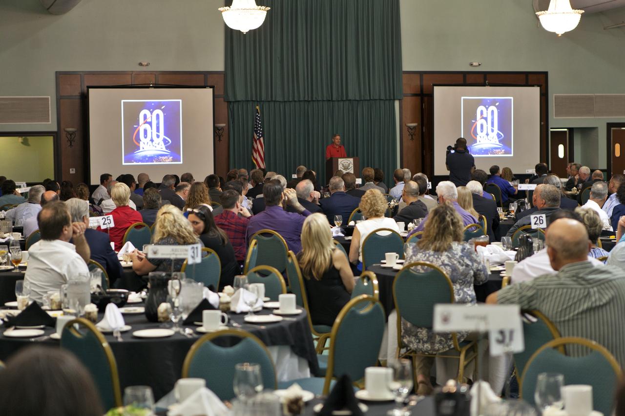 NASA Kennedy Space Center Director Bob Cabana speaks to National Space Club-Florida Chapter (NSCFC) members and guests at the Radisson Resort at the Port in Cape Canaveral, Florida. Cabana's presentation was titled, "KSC - Space Exploration Begins Here." He included an update on the multi-user spaceport and several programs, including Exploration Ground Systems, Launch Services Program and Commercial Crew Program. The NSCFC is a non-profit organization composed of representatives from the space industry, government, educational institutions, and private individuals who share a commitment to increasing public awareness of America's aerospace programs. 