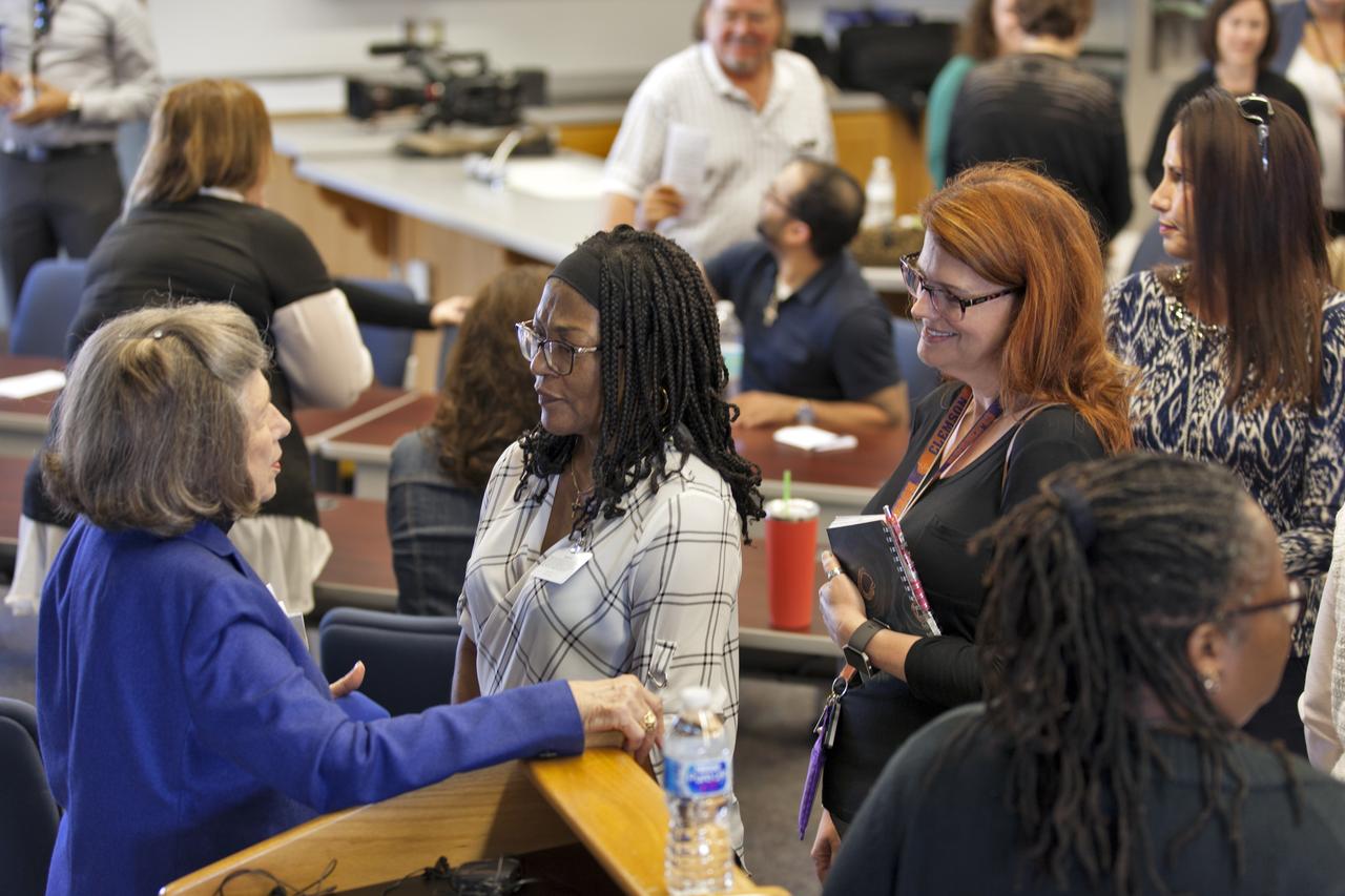 JoAnn Morgan, former associate director of Kennedy Space Center, was the keynote speaker during a Women's History Month event at the center. With the theme "Nevertheless She Persisted," Morgan described her experience as the first female engineer working in the space program in the 1960s. Morgan was the first female in the Launch Control Center firing room during the Apollo 11 launch. Third from the left is Charlie Blackwell-Thompson, launch director for Exploration Mission-1. The event was hosted by the center's Kennedy Networking Opportunities for Women (KNOW) and Launching Leaders organizations. The purpose of KNOW is to provide focus on issues such as employment, retention, promotion, training, career and personal development, education, and identify and eliminate barriers that hinder the advancement of women in the workforce. 