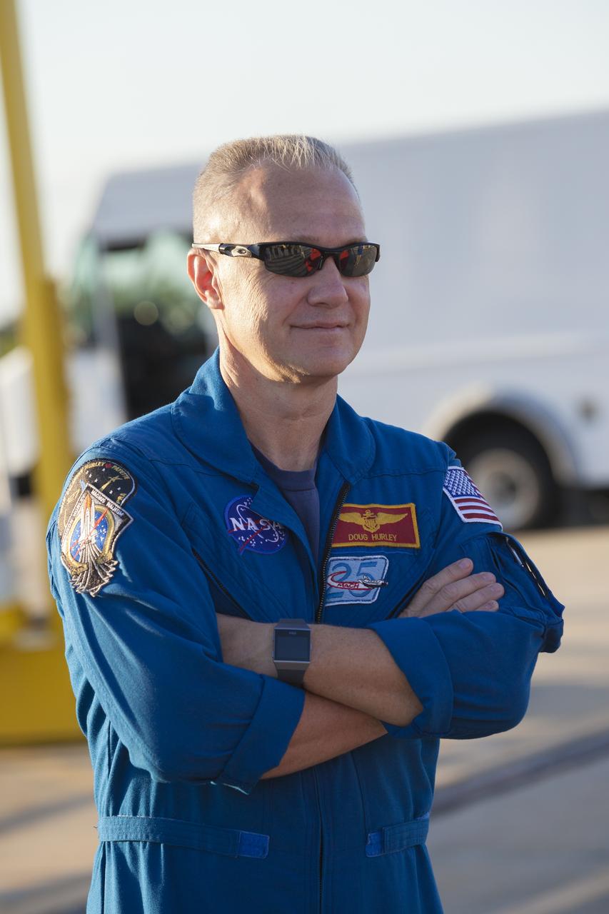 At Cape Canaveral Air Force Station's Naval Ordnance Test Unit basin in Florida, Commercial Crew Program astronaut Doug Hurley observes operation of the SpaceX recovery ship. During a recent visit to the Kennedy Space Center, the crew members were given an up-close look at preparations for the SpaceX Crew Dragon flight tests.