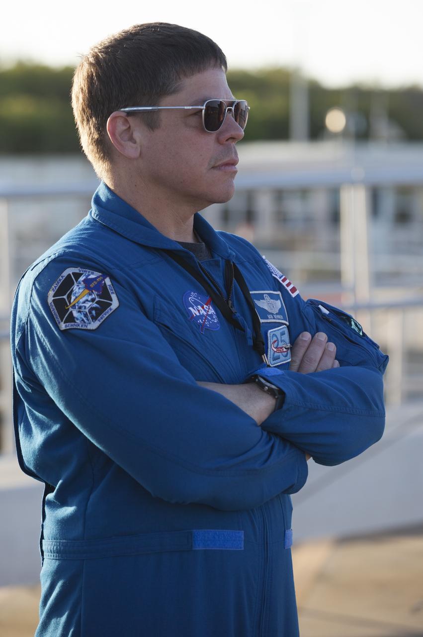 At Cape Canaveral Air Force Station's Naval Ordnance Test Unit basin in Florida, Commercial Crew Program astronaut Bob Behnken observes operation of the SpaceX recovery ship. During a recent visit to the Kennedy Space Center, the crew members were given an up-close look at preparations for the SpaceX Crew Dragon flight tests. 