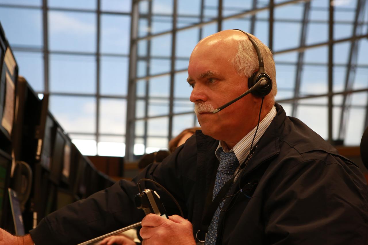 Master console operator David Walsh monitors operations from his position in Firing Room 1 at the Kennedy Space Center's Launch Control Center during a countdown simulation for Exploration Mission 1. It was the agency's first simulation of a portion of the countdown for the first launch of a Space Launch System rocket and Orion spacecraft that will eventually take astronauts beyond low-Earth orbit to destinations such as the Moon and Mars.