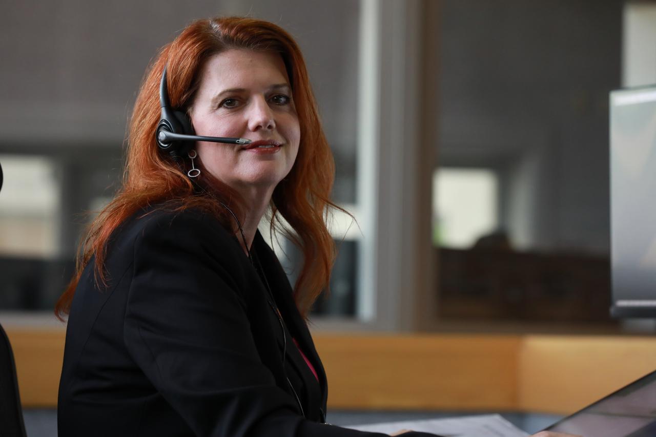 NASA Launch Director Charlie Blackwell-Thompson follows operations at her console in Firing Room 1 at the Kennedy Space Center's Launch Control Center during a countdown simulation for Exploration Mission 1. It was the agency's first simulation of a portion of the countdown for the first launch of a Space Launch System rocket and Orion spacecraft that will eventually take astronauts beyond low-Earth orbit to destinations such as the Moon and Mars.