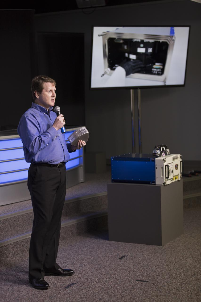 Rich Boling, vice president for corporate advancement at Techshot Inc., discusses the Multi-purpose Variable-g Platform, developed, owned and operated by Techshot. The new test bed will be able to host six separate experiment modules with samples such as plants, cells, protein crystals and fruit flies. The test bed is one of the scientific investigations that will be aboard a Dragon spacecraft scheduled for liftoff from Cape Canaveral Air Force Station's Space Launch Complex 40 at 4:30 p.m. EST, on April 2, 2018. The SpaceX Falcon 9 rocket will launch the company's 14th Commercial Resupply Services mission to the space station. 