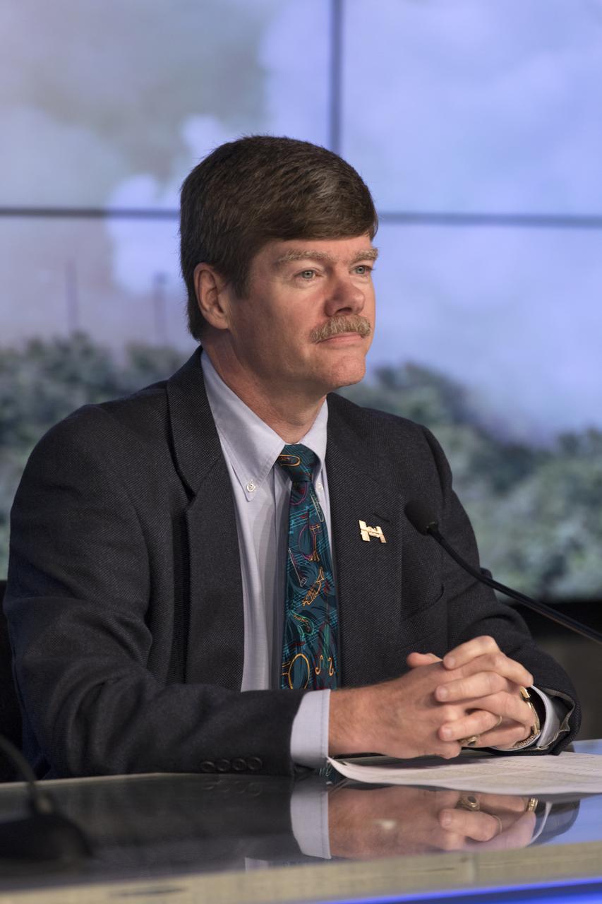 In the Kennedy Space Center’s Press Site auditorium, NASA and industry leaders speak to members of the media during a prelaunch news conference for the SpaceX CRS-14 commercial resupply services mission to the International Space Station. Pete Hasbrook, associate program scientist, ISS Program Science Office at NASA's Johnson Space Center in Houston; participates in the news conference.  A Dragon spacecraft is scheduled to be launched from Space Launch Complex 40 at Cape Canaveral Air Force Station at 4:30 p.m. EST, on April 2, 2018. The SpaceX Falcon 9 rocket will lift off on the company's 14th Commercial Resupply Services mission to the space station.
