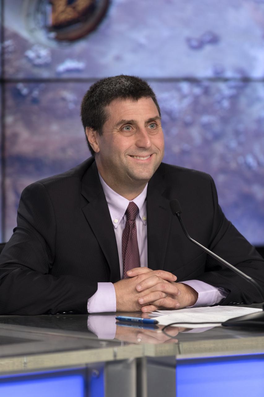 In the Press Site auditorium of NASA's Kennedy Space Center in Florida,Joel Montalbano, deputy manager, International Space Station Program manager at NASA's Johnson Space Center in Houston, speaks to media at a post-launch news conference following the liftoff of the SpaceX Falcon 9 rocket at 4:30 p.m. EST. The flight is a commercial resupply services mission for NASA to the International Space Station. SpaceX CRS-14 lifted off atop the Falcon 9 rocket from Space Launch Complex 40 at Cape Canaveral Air Force Station carrying supplies and equipment and new science experiments for technology research.