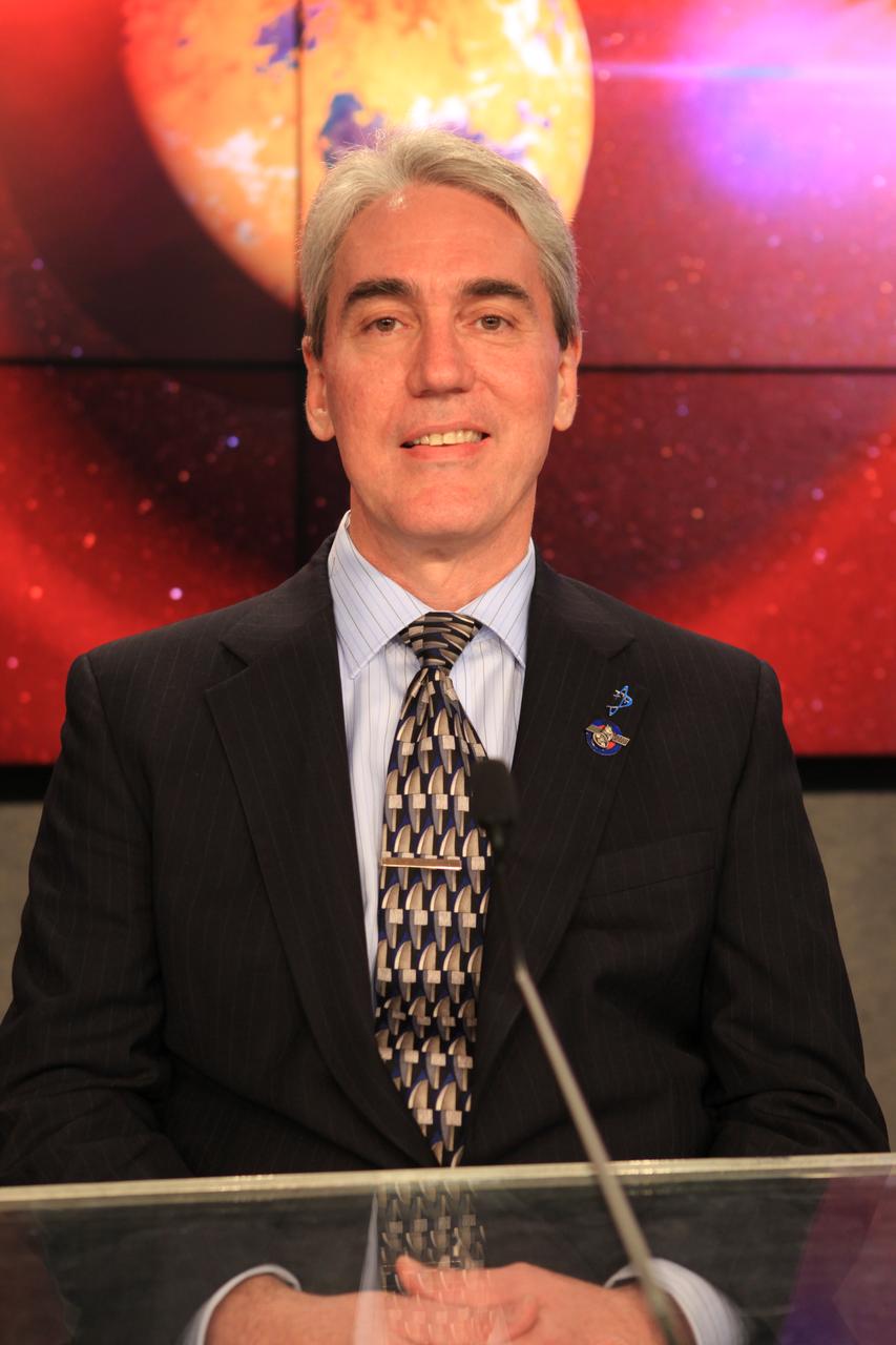 In Kennedy Space Center's Press Site auditorium, members of the media participate in a mission briefing on NASA's Transiting Exoplanet Survey Satellite (TESS). Robert Lockwood, TESS spacecraft program manager, Orbital ATK, answers questions during the briefing. TESS is the next step in the search for planets outside of our solar system. The mission will find exoplanets that periodically block part of the light from their host stars, events called transits. The satellite will survey the nearest and brightest stars for two years to search for transiting exoplanets. TESS will launch on a SpaceX Falcon 9 rocket from Space Launch Complex 40 at Cape Canaveral Air Force Station no earlier than 6:32 p.m. EDT on Monday, April 16.