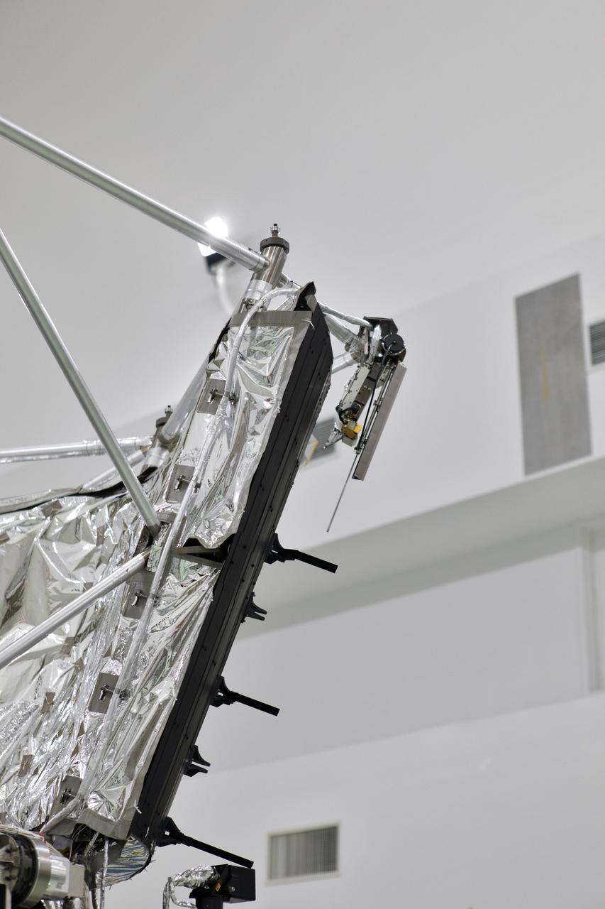 Antenna's on NASA's Parker Solar Probe are deployed for testing at the Astrotech processing facility in Titusville, Florida, near NASA's Kennedy Space Center on Thursday, April 19, 2018. The Parker Solar Probe will launch on a United Launch Alliance Delta IV Heavy rocket from Space Launch Complex 37 at Cape Canaveral Air Force Station in Florida no earlier than Aug. 4, 2018. The mission will perform the closest-ever observations of a star when it travels through the Sun's atmosphere, called the corona. The probe will rely on measurements and imaging to revolutionize our understanding of the corona and the Sun-Earth connection.