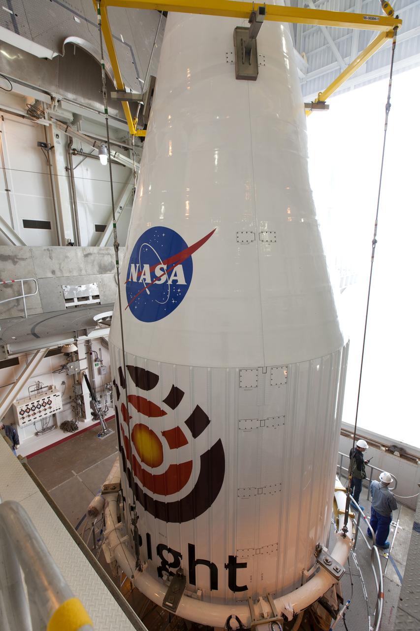 At Space Launch Complex 3 at Vandenberg Air Force Base in California, NASA's Interior Exploration using Seismic Investigations, Geodesy and Heat Transport, or InSight, Mars lander is positioned atop a United Launch Alliance Atlas V rocket. InSight will be the first mission to look deep beneath the Martian surface. It will study the planet's interior by measuring its heat output and listen for marsquakes. The spacecraft will use the seismic waves generated by marsquakes to develop a map of the planet’s deep interior. The resulting insight into Mars’ formation will provide a better understanding of how other rocky planets, including Earth, were created. InSight is scheduled for liftoff May 5, 2018.